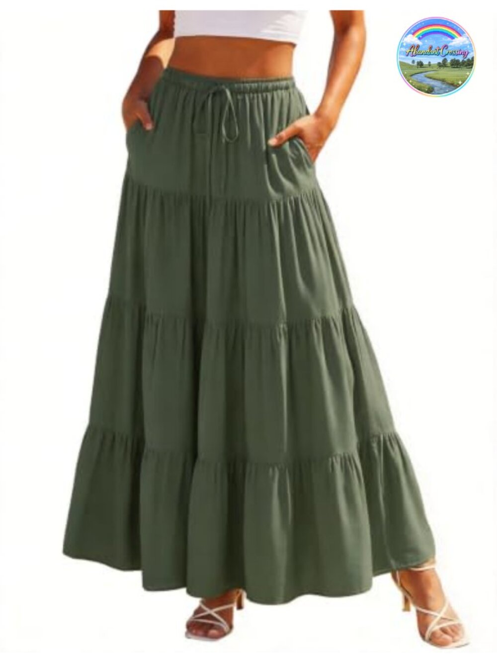 Flowy Tiered Maxi Skirt with Pockets - Bohemian Renaissance Style, 95% Viscose